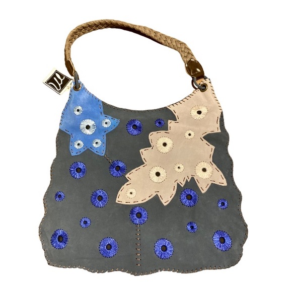 Blue Suede Patches w/ Flowers - Picture 2 of 4